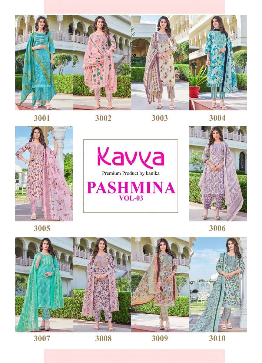 Kavya Pasmina Vol-3 Kurti Pant With Dupatta -Wholesale Catalog