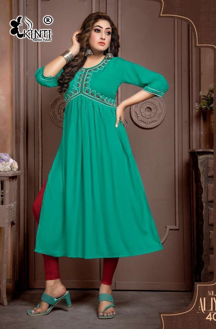 Kinti Aaliya 4 Embroidery Nayra Cut Kurti Wholesale catalog