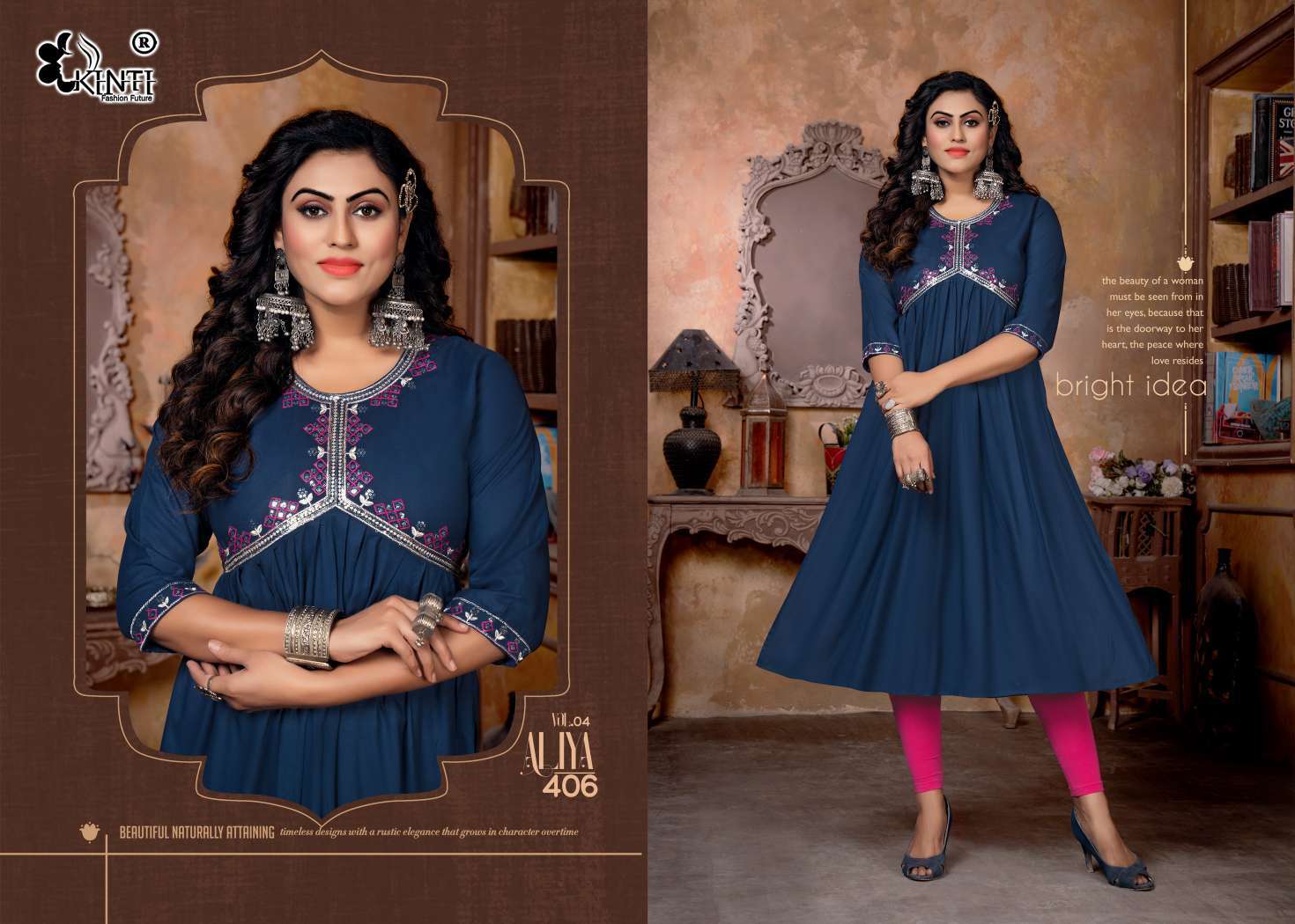 Kinti Aaliya 4 Embroidery Nayra Cut Kurti Wholesale catalog