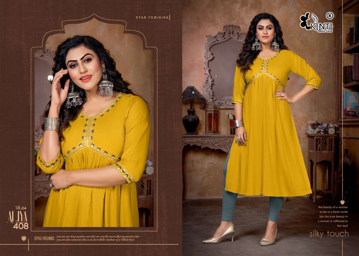 Kinti Aaliya 4 Embroidery Nayra Cut Kurti Wholesale catalog