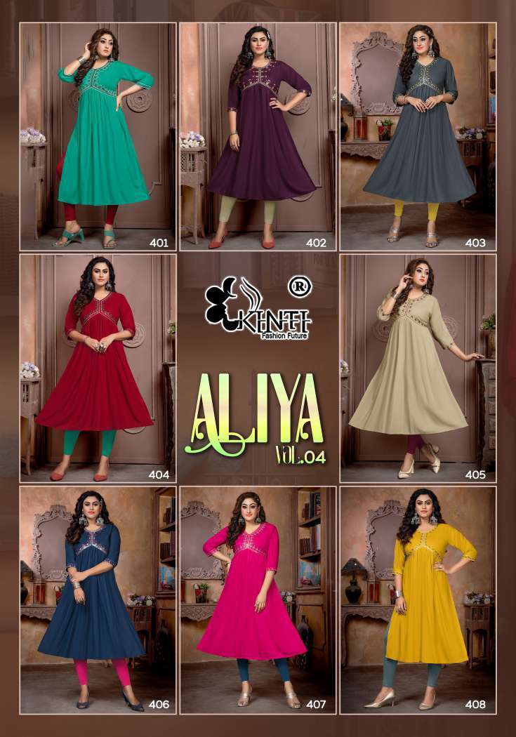 Kinti Aaliya 4 Embroidery Nayra Cut Kurti Wholesale catalog