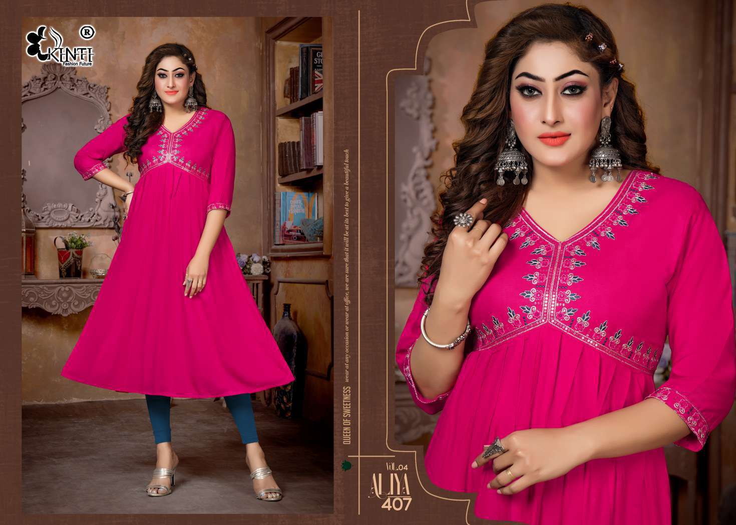 Kinti Aaliya 4 Embroidery Nayra Cut Kurti Wholesale catalog