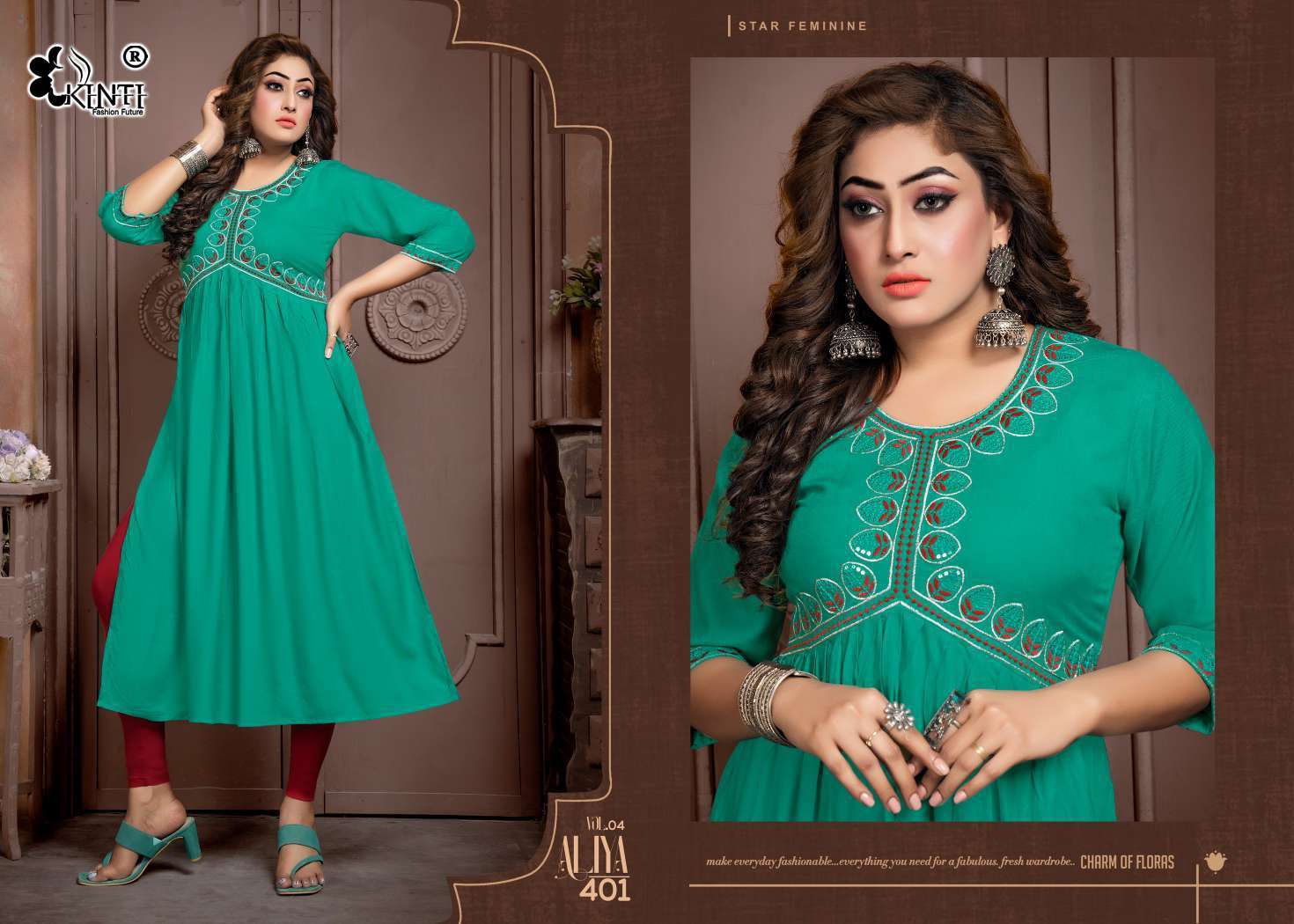 Kinti Aaliya 4 Embroidery Nayra Cut Kurti Wholesale catalog