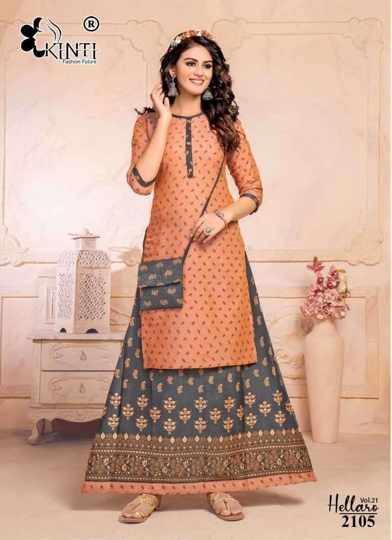 Kinti Hellaro Vol 21 Rayon Kurti With Skirt Wholesale catalog
