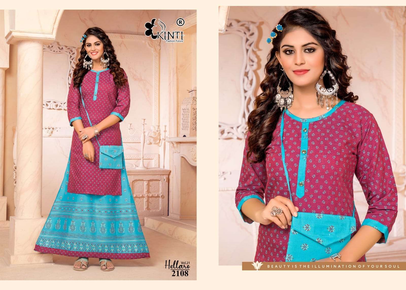 Kinti Hellaro Vol 21 Rayon Kurti With Skirt Wholesale catalog