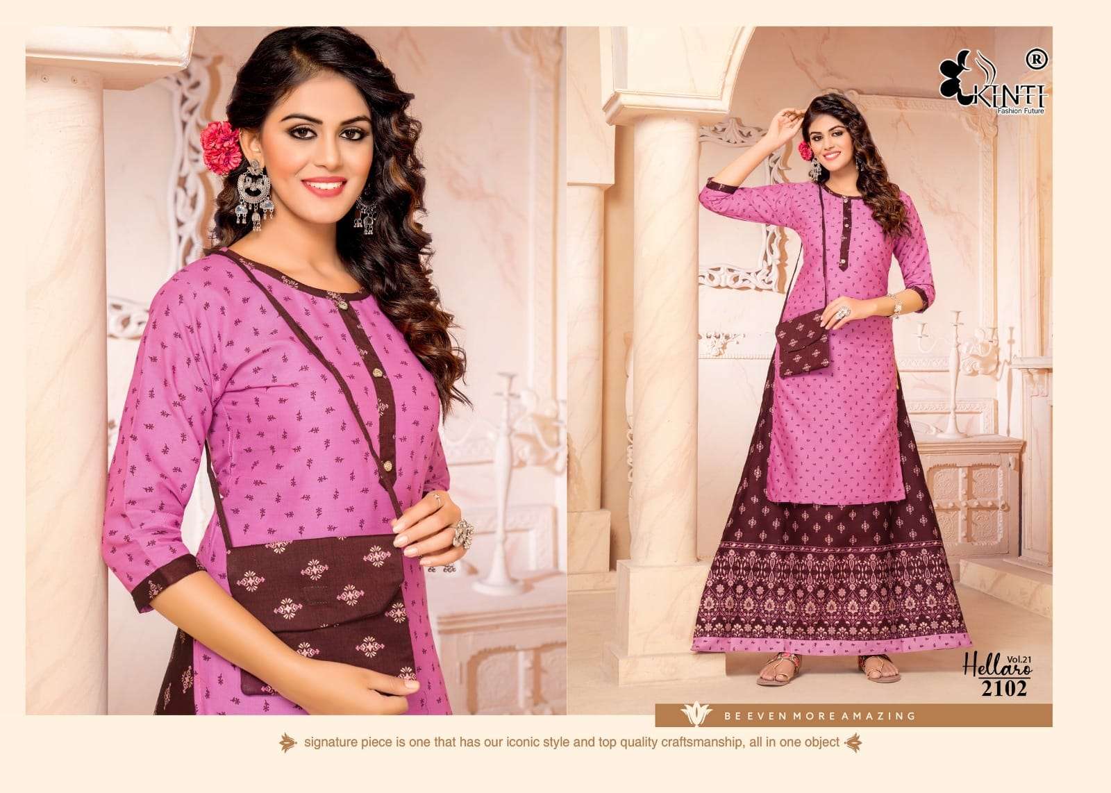 Kinti Hellaro Vol 21 Rayon Kurti With Skirt Wholesale catalog