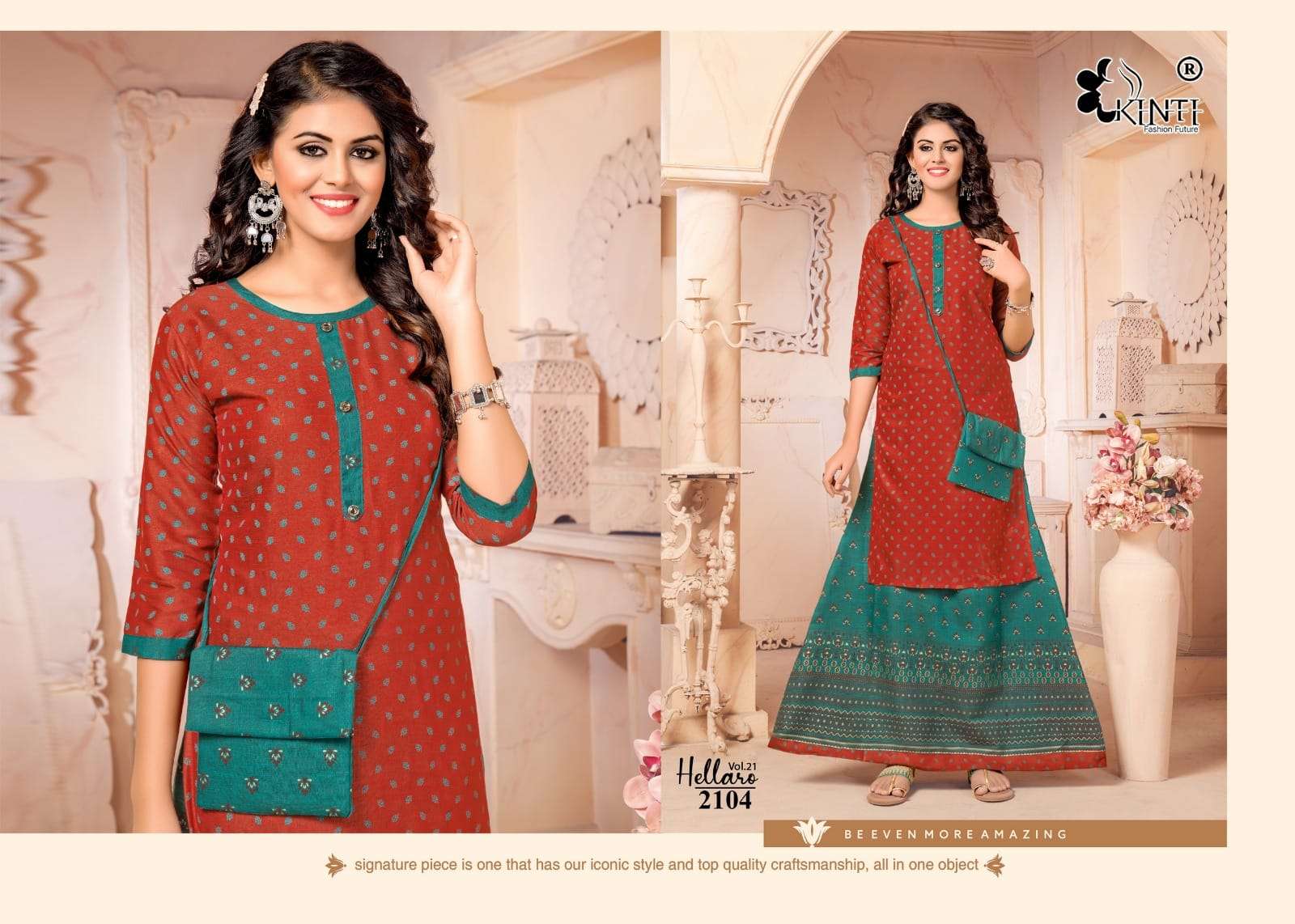 Kinti Hellaro Vol 21 Rayon Kurti With Skirt Wholesale catalog