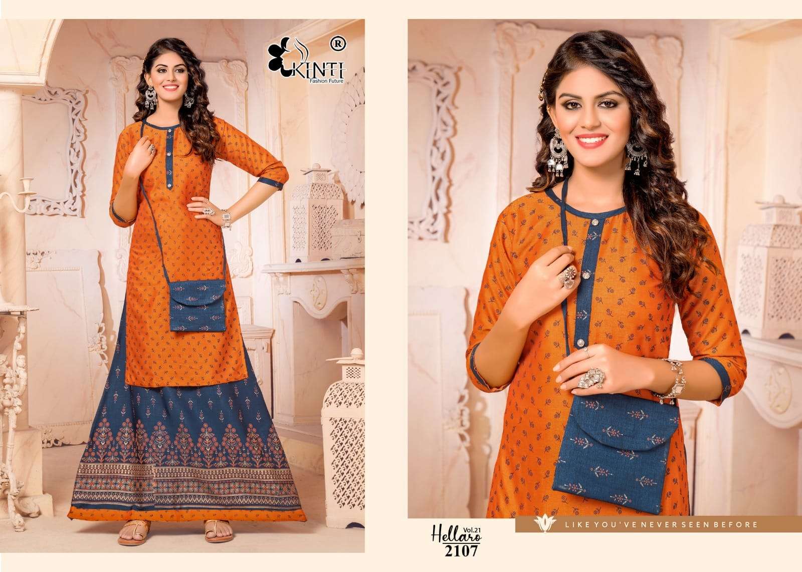Kinti Hellaro Vol 21 Rayon Kurti With Skirt Wholesale catalog