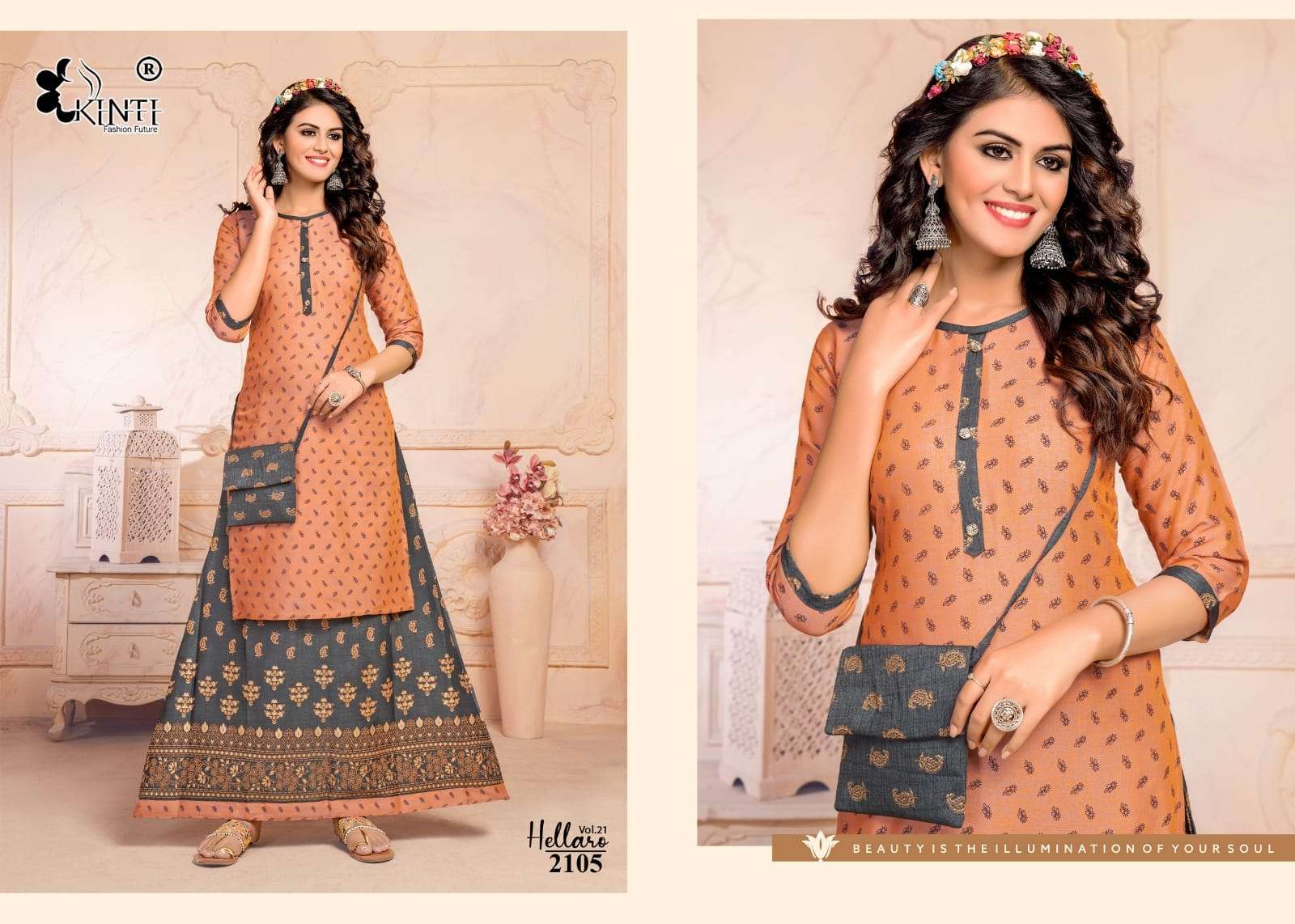 Kinti Hellaro Vol 21 Rayon Kurti With Skirt Wholesale catalog
