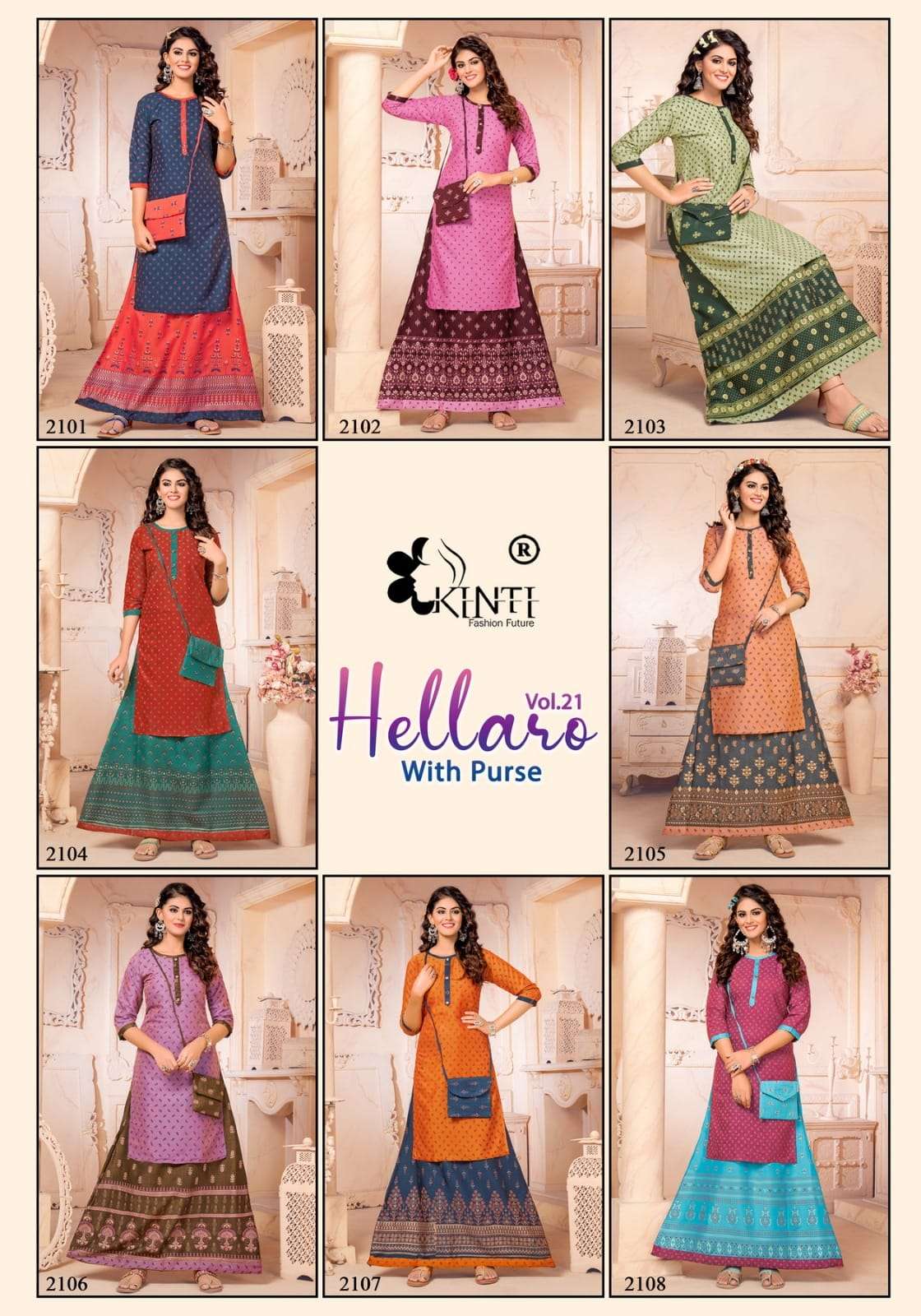 Kinti Hellaro Vol 21 Rayon Kurti With Skirt Wholesale catalog