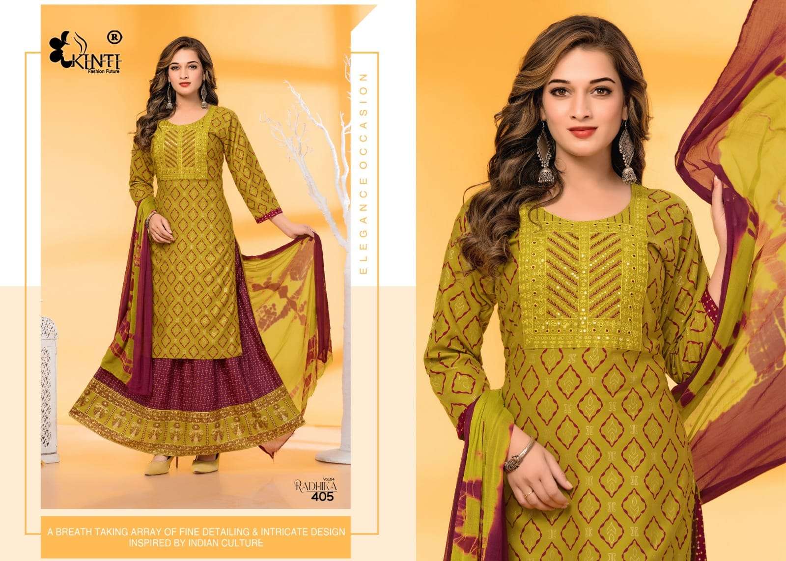 Kinti Radhika Vol 4 Heavy Rayon Kurti Skirt With Dupatta Wholesale catalog
