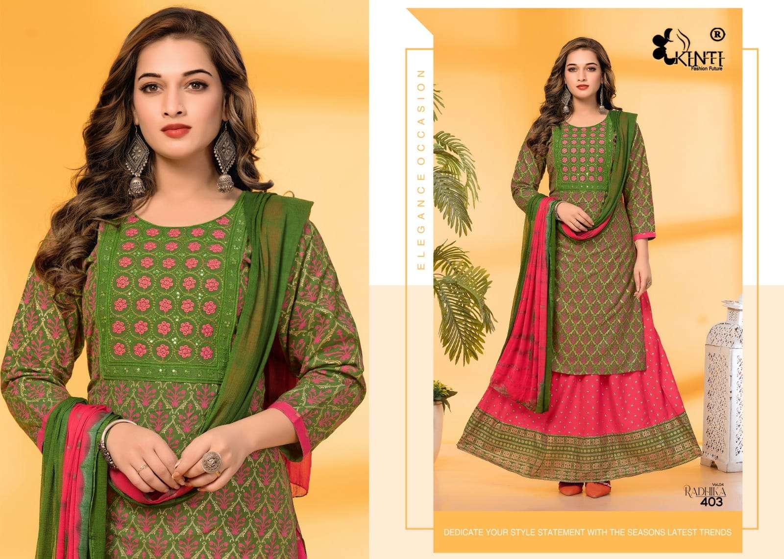 Kinti Radhika Vol 4 Heavy Rayon Kurti Skirt With Dupatta Wholesale catalog