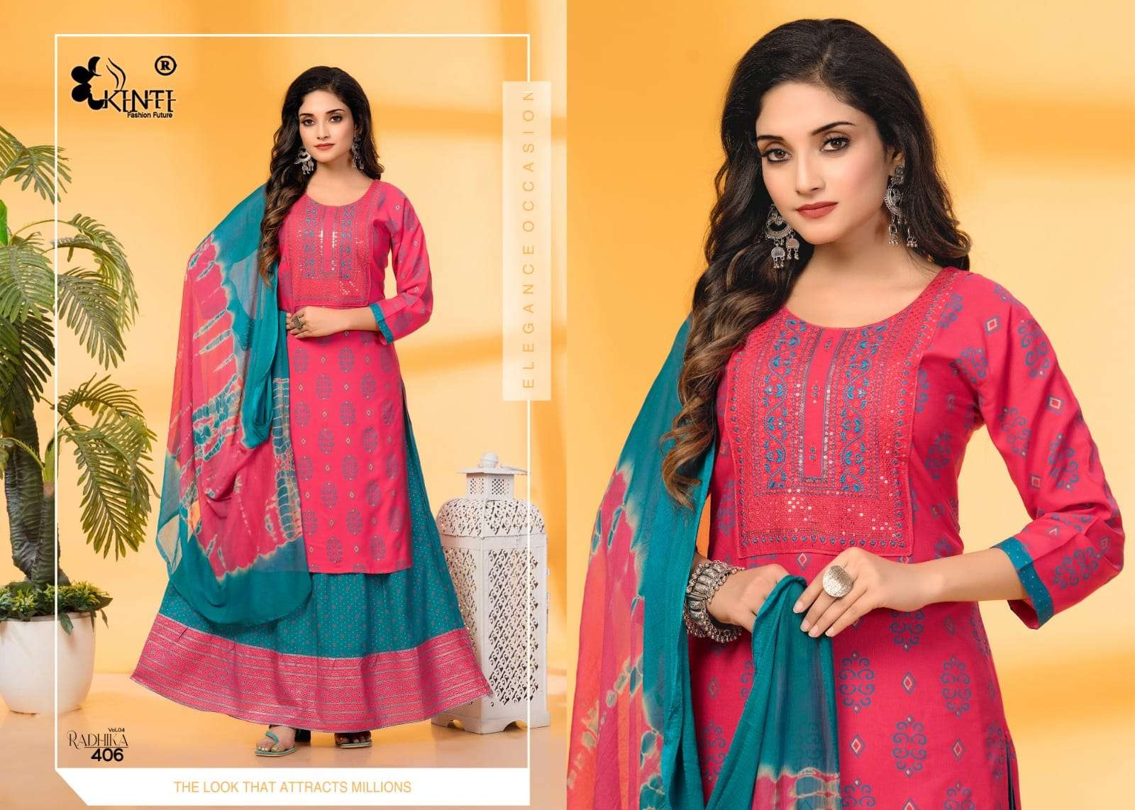 Kinti Radhika Vol 4 Heavy Rayon Kurti Skirt With Dupatta Wholesale catalog