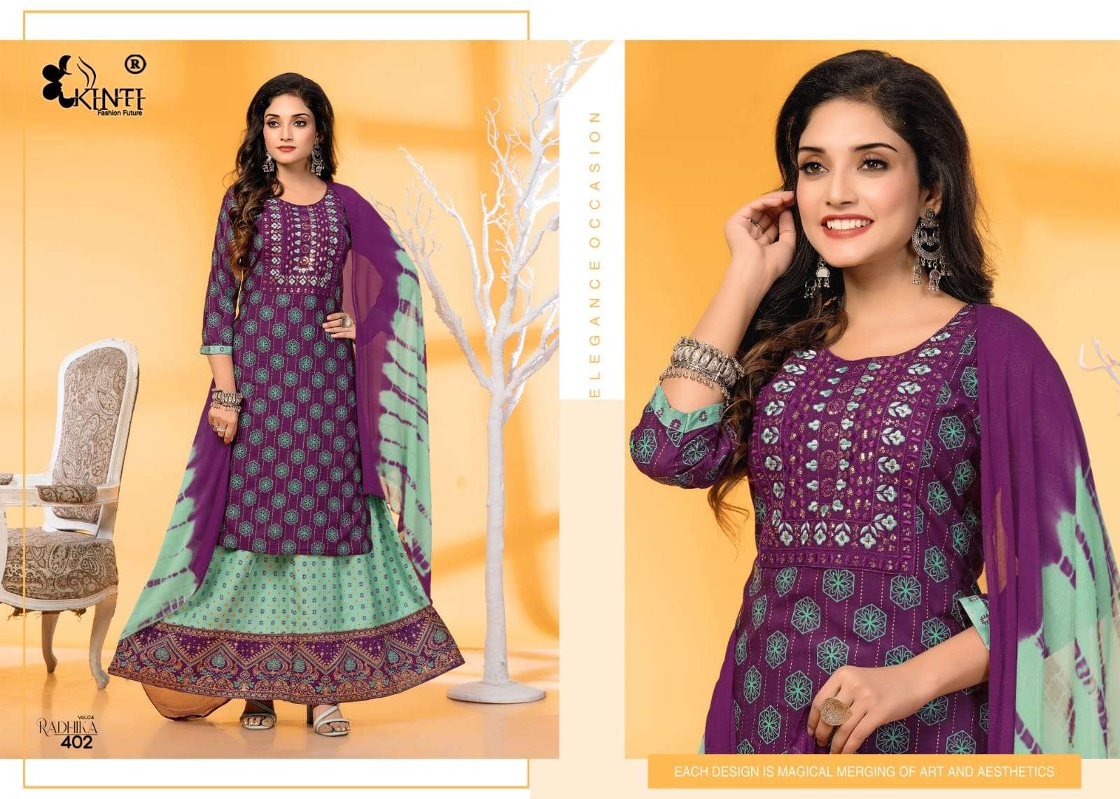 Kinti Radhika Vol 4 Heavy Rayon Kurti Skirt With Dupatta Wholesale catalog