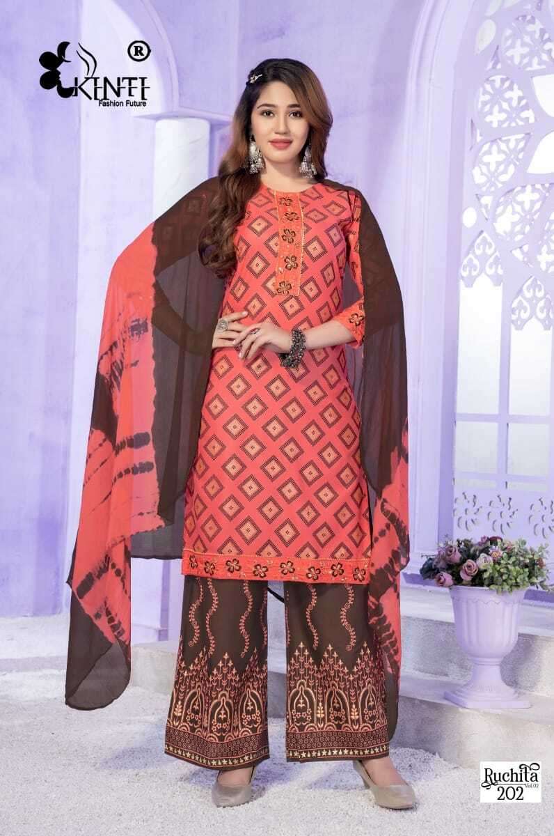 Kinti Ruchita Vol 2 Fancy Kurti Plazo With Dupatta Wholesale catalog