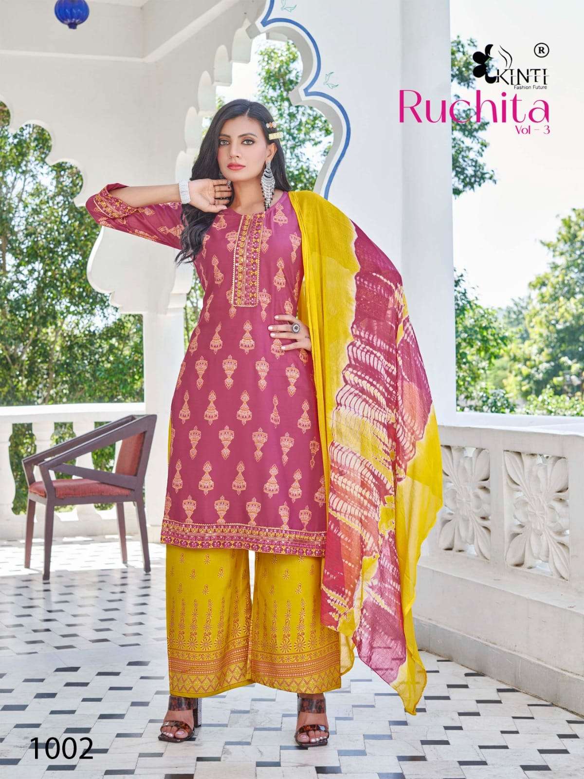 Kinti Ruchita Vol 3 Heavy Rayon Kurti Plazo With Dupatta Wholesale catalog