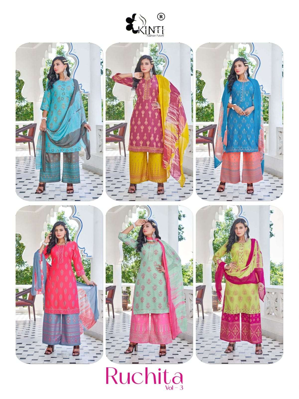 Kinti Ruchita Vol 3 Heavy Rayon Kurti Plazo With Dupatta Wholesale catalog