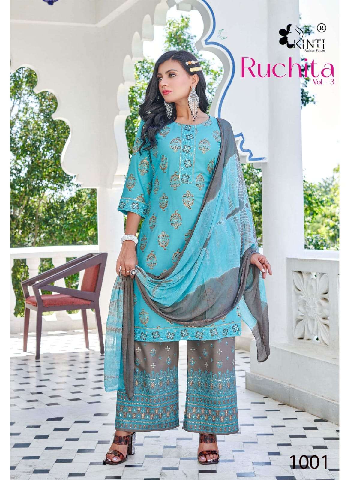 Kinti Ruchita Vol 3 Heavy Rayon Kurti Plazo With Dupatta Wholesale catalog