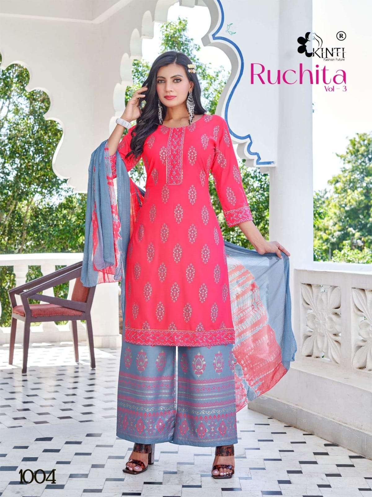 Kinti Ruchita Vol 3 Heavy Rayon Kurti Plazo With Dupatta Wholesale catalog