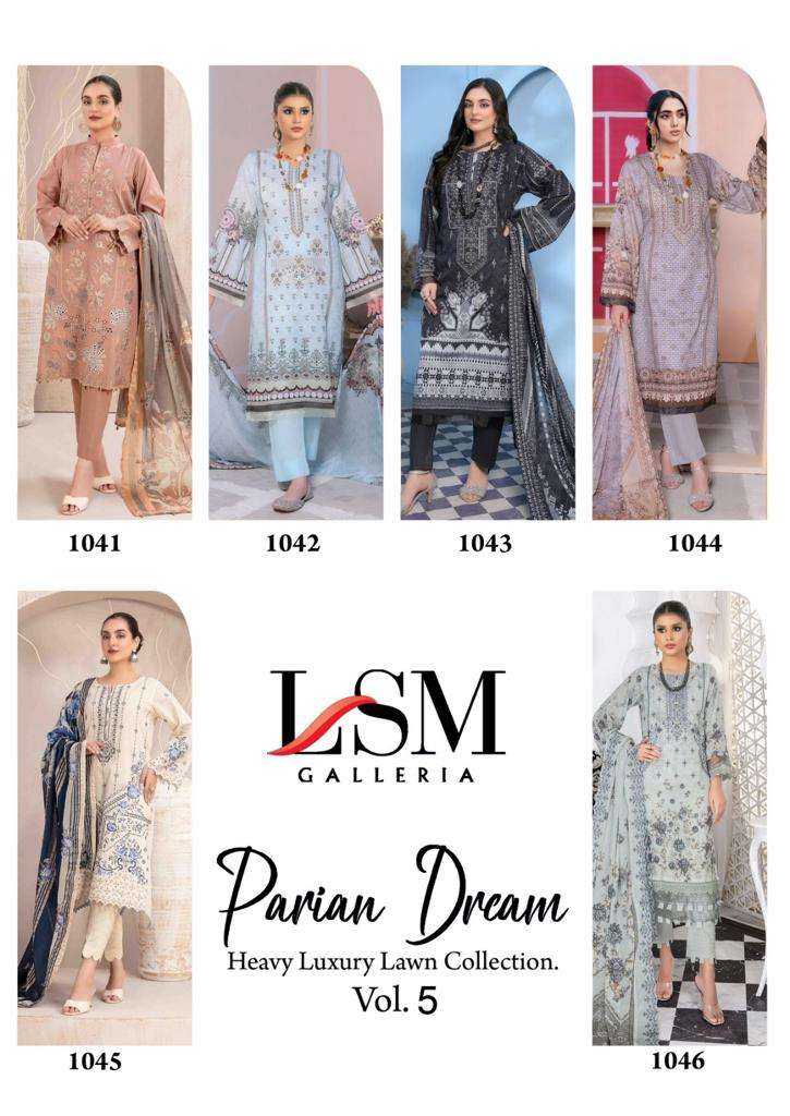 Lsm Parian Dream Vol 5 Heavy Luxury Lawn Dress Material Wholesale catalog