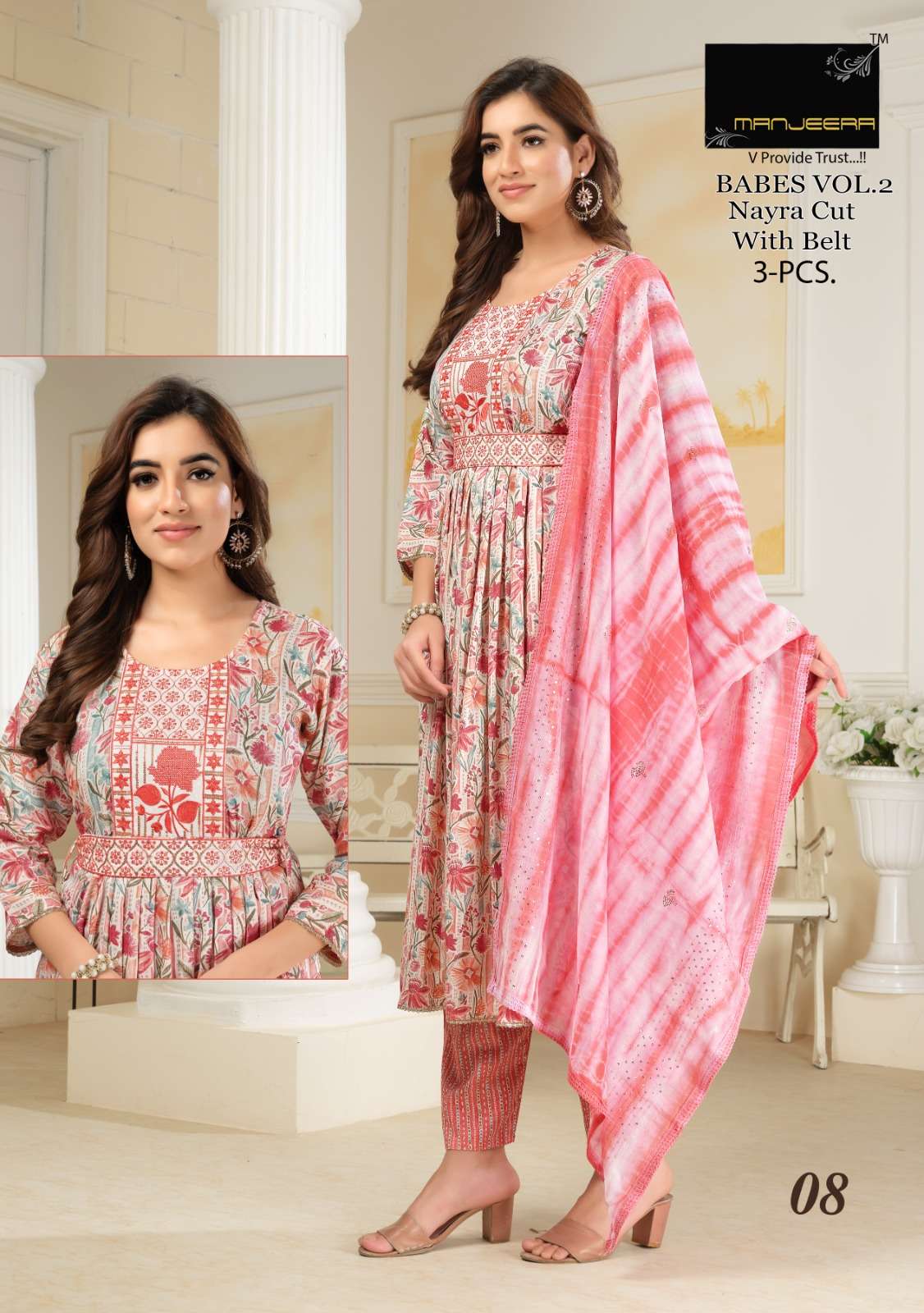 Manjeera Babes Vol 2 Naira Cut Kurti Pant With Dupatta Wholesale catalog
