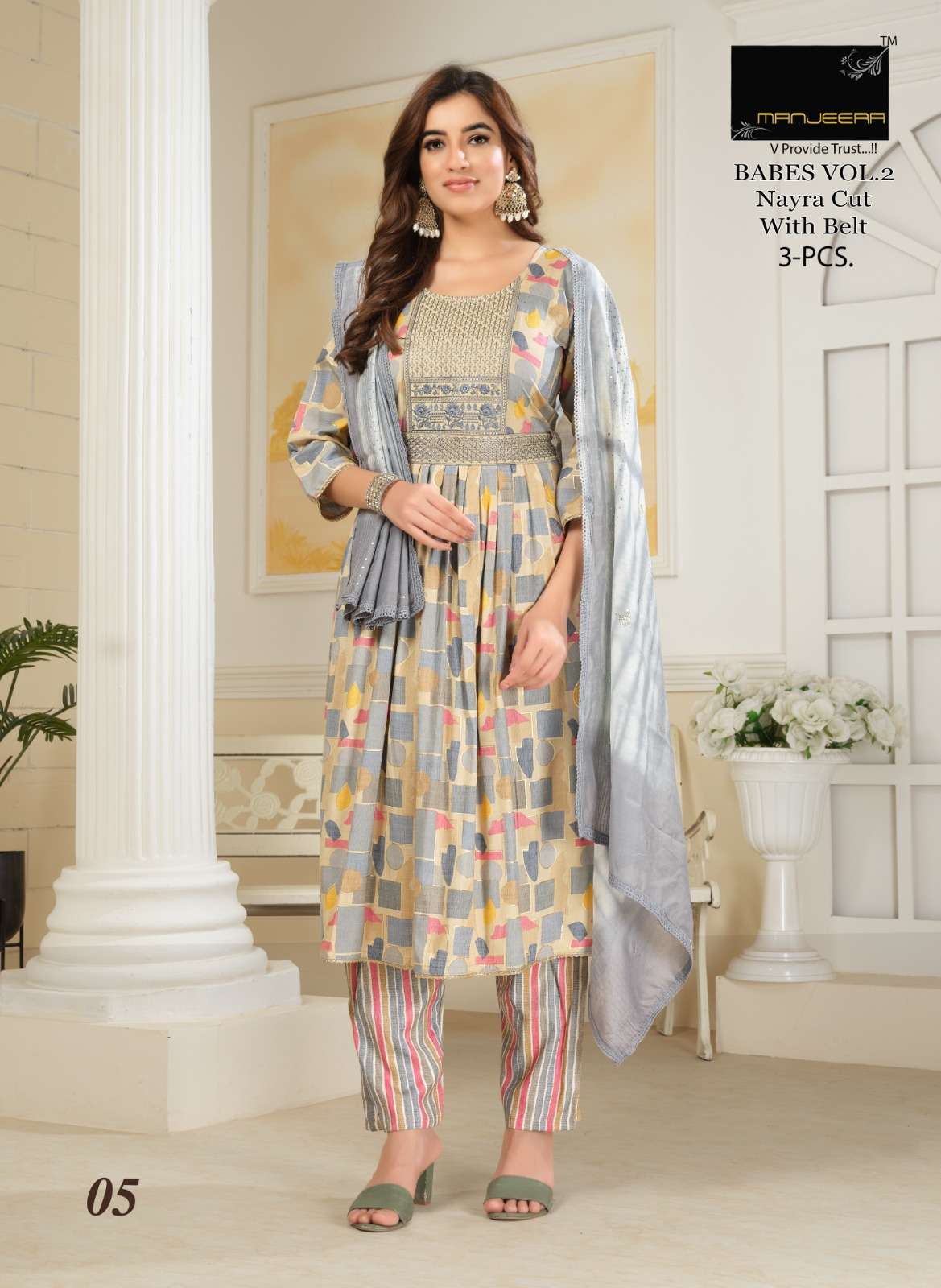 Manjeera Babes Vol 2 Naira Cut Kurti Pant With Dupatta Wholesale catalog