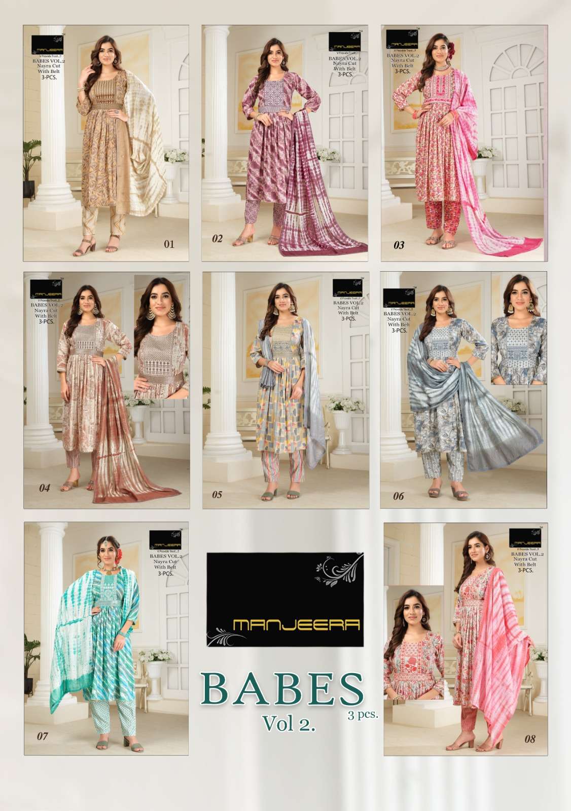 Manjeera Babes Vol 2 Naira Cut Kurti Pant With Dupatta Wholesale catalog