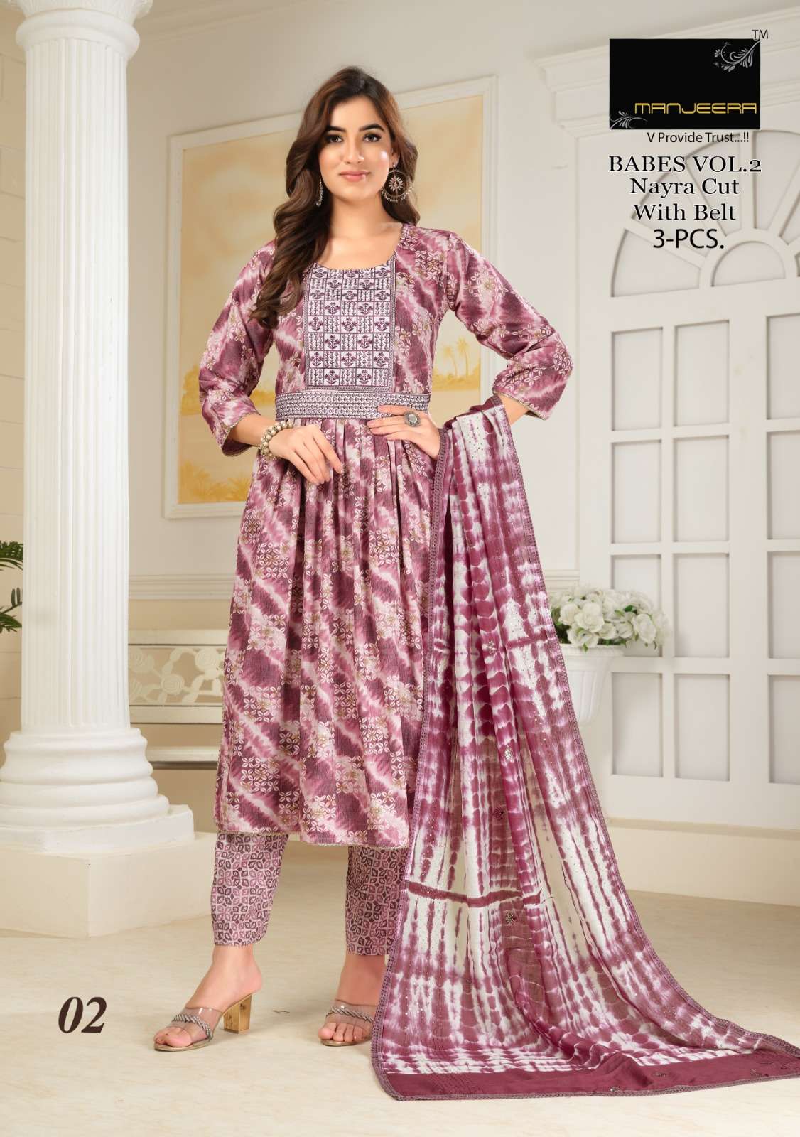 Manjeera Babes Vol 2 Naira Cut Kurti Pant With Dupatta Wholesale catalog