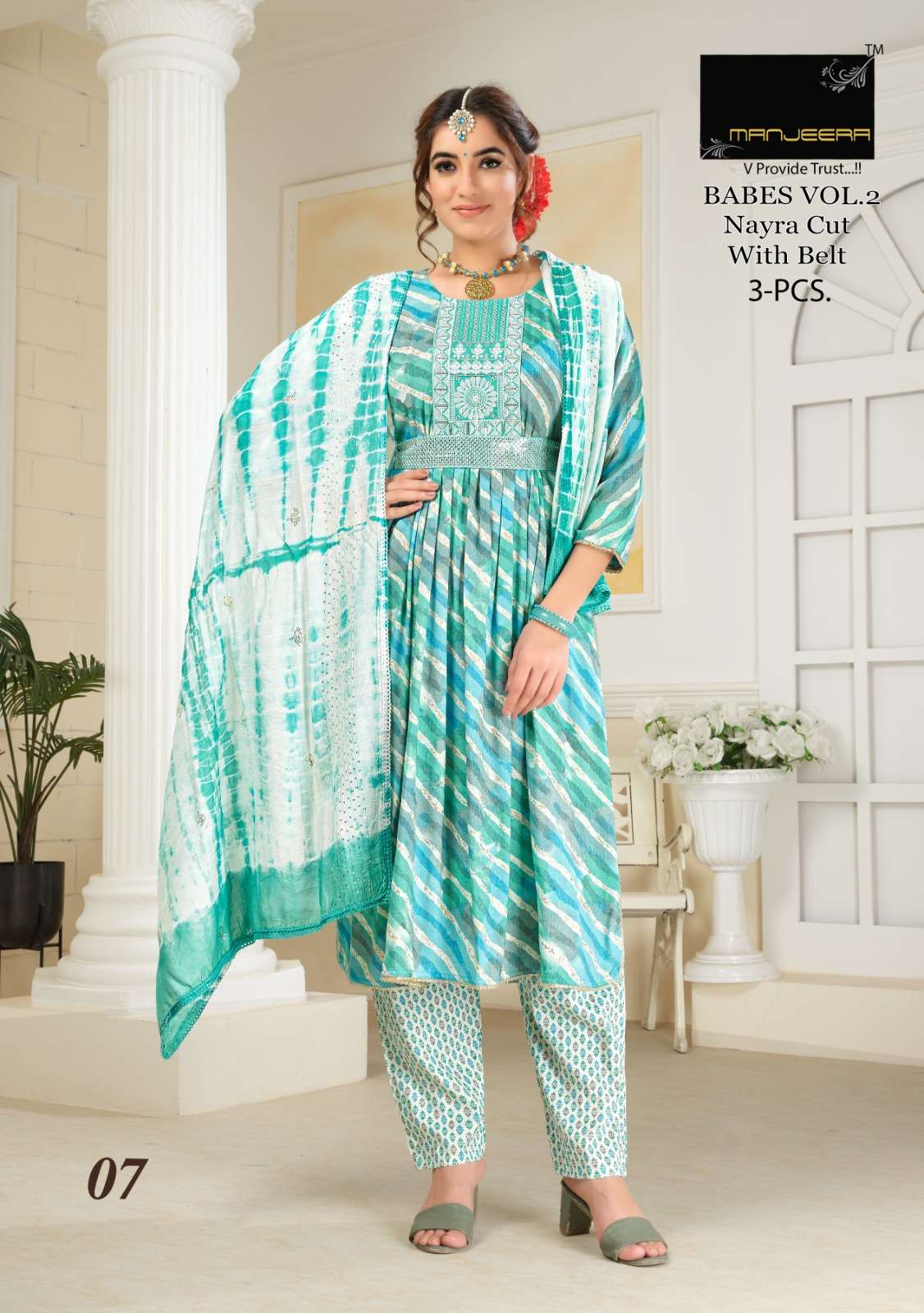 Manjeera Babes Vol 2 Naira Cut Kurti Pant With Dupatta Wholesale catalog