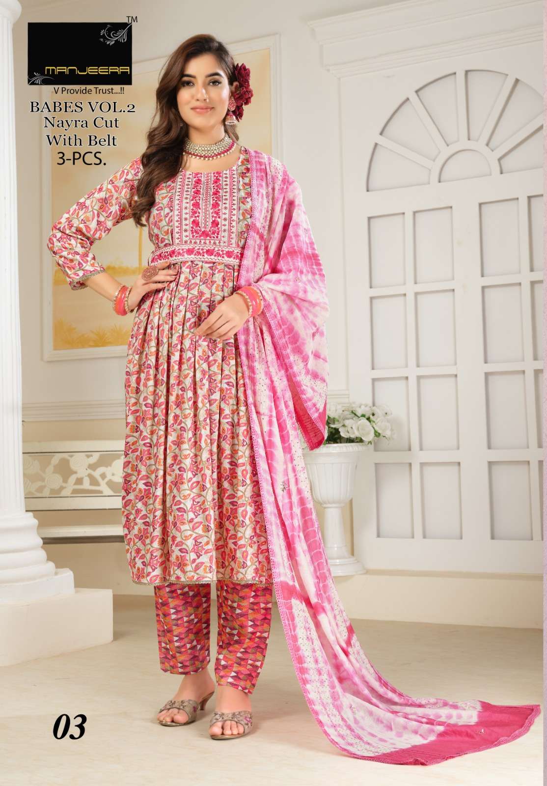 Manjeera Babes Vol 2 Naira Cut Kurti Pant With Dupatta Wholesale catalog