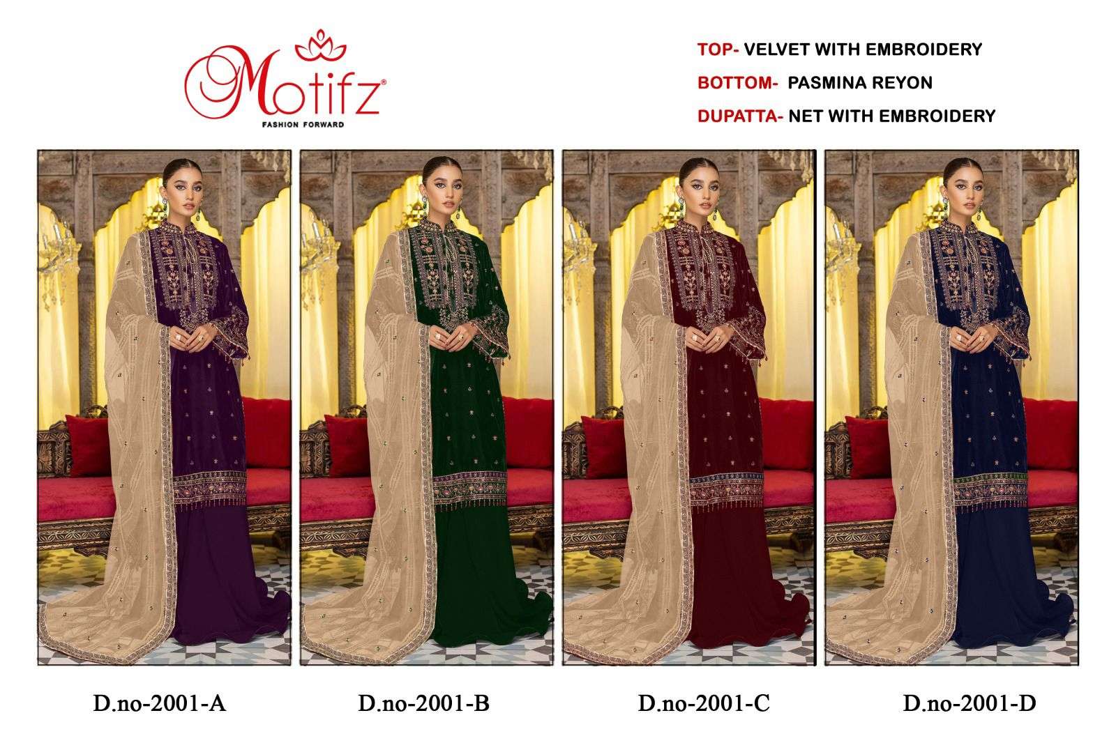 Motifz D -2001 velvet with embroidery Salwar Kameez Wholesale catalog