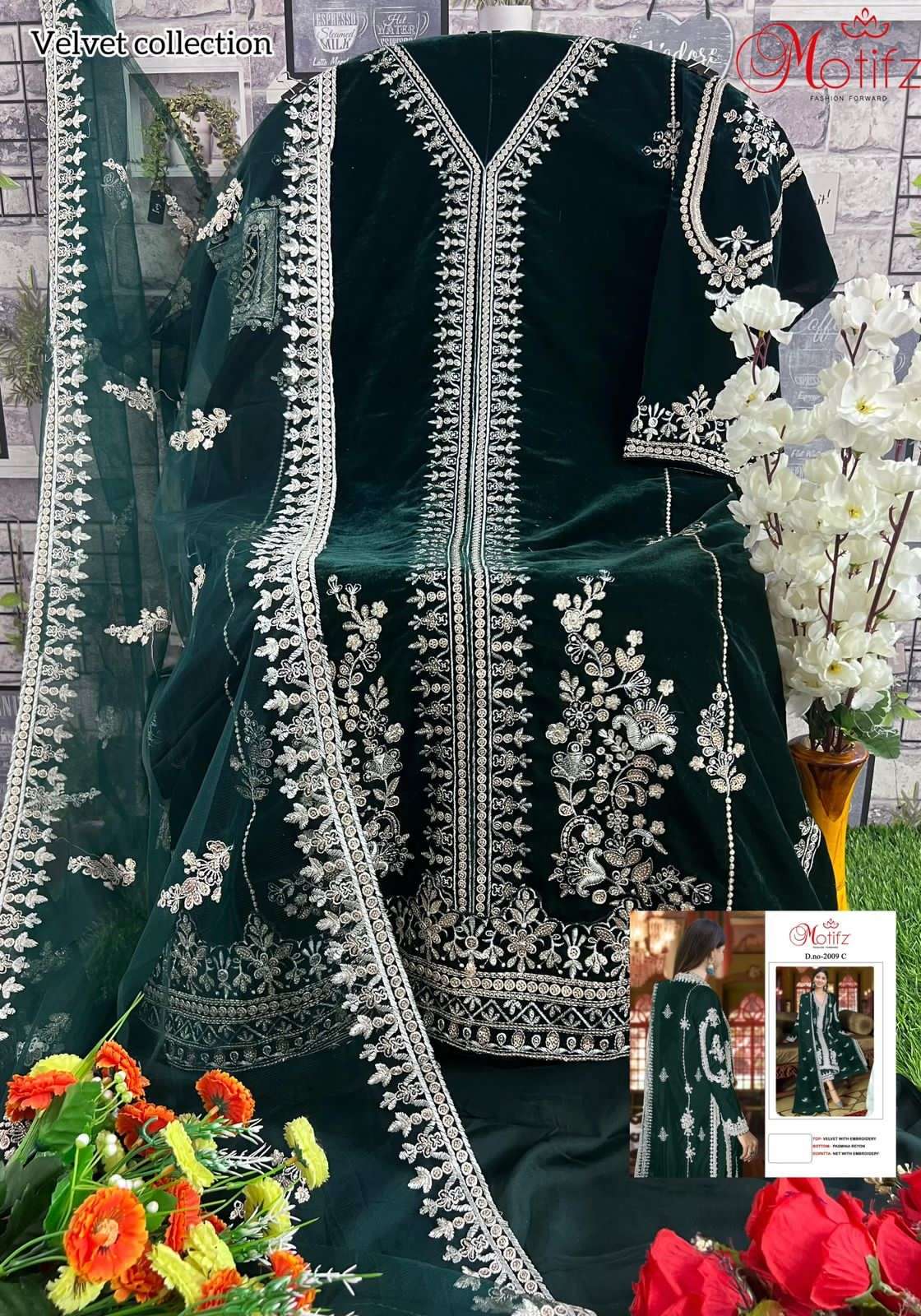 Motifz D -2009 velvet with embroidery Salwar Kameez Wholesale catalog