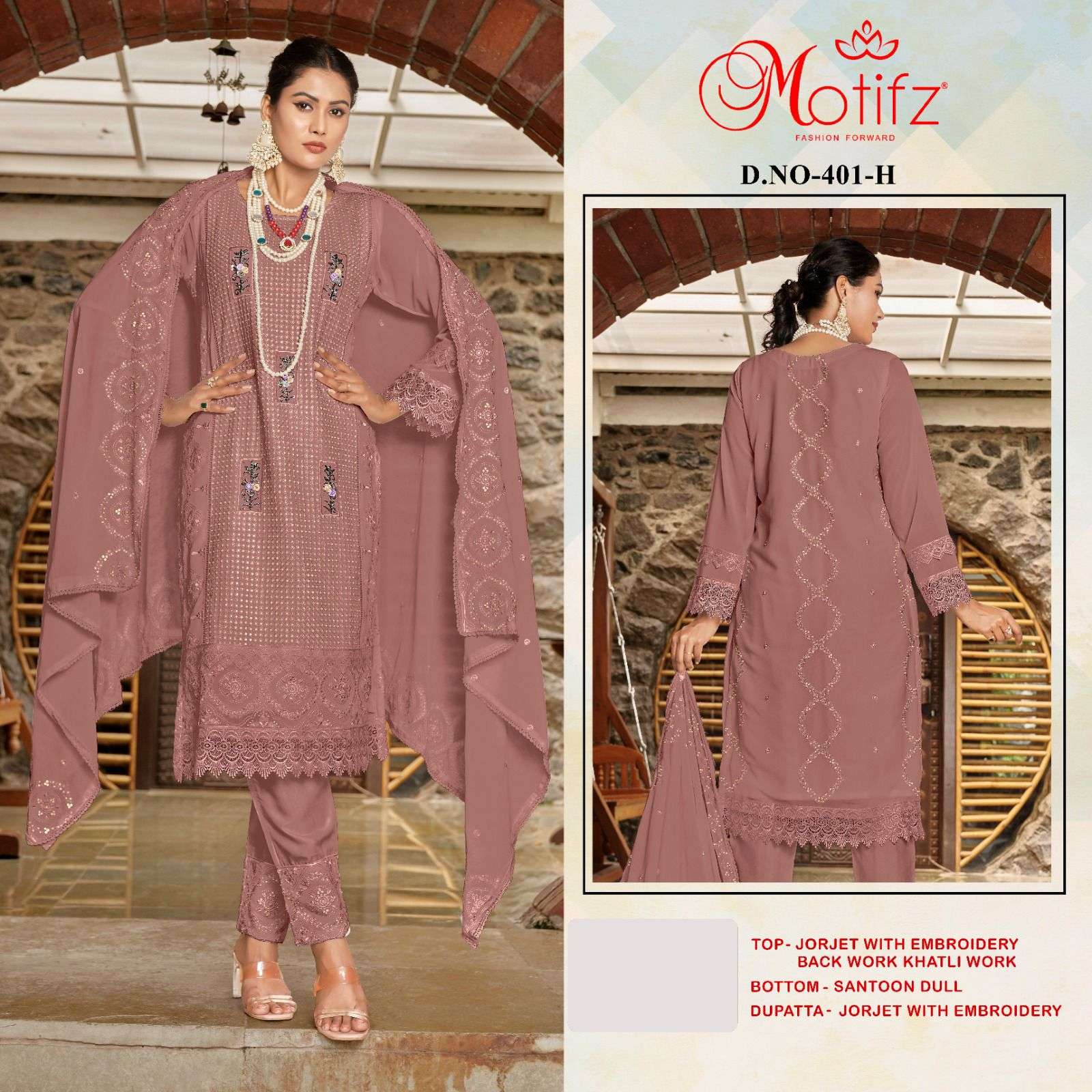 Motifz D -401 Georgette with embroidery khatli work Salwar Kameez Wholesale catalog