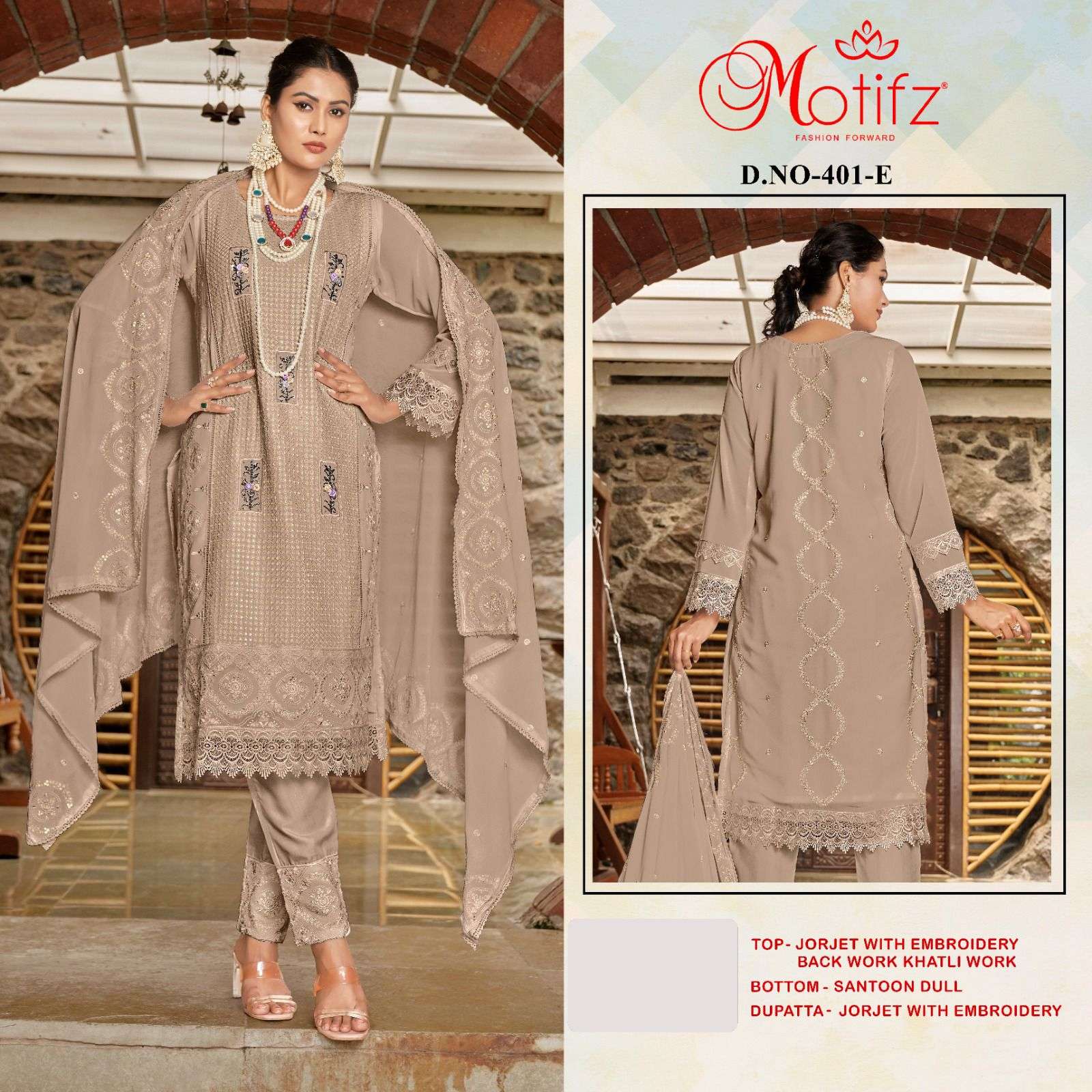 Motifz D -401 Georgette with embroidery khatli work Salwar Kameez Wholesale catalog