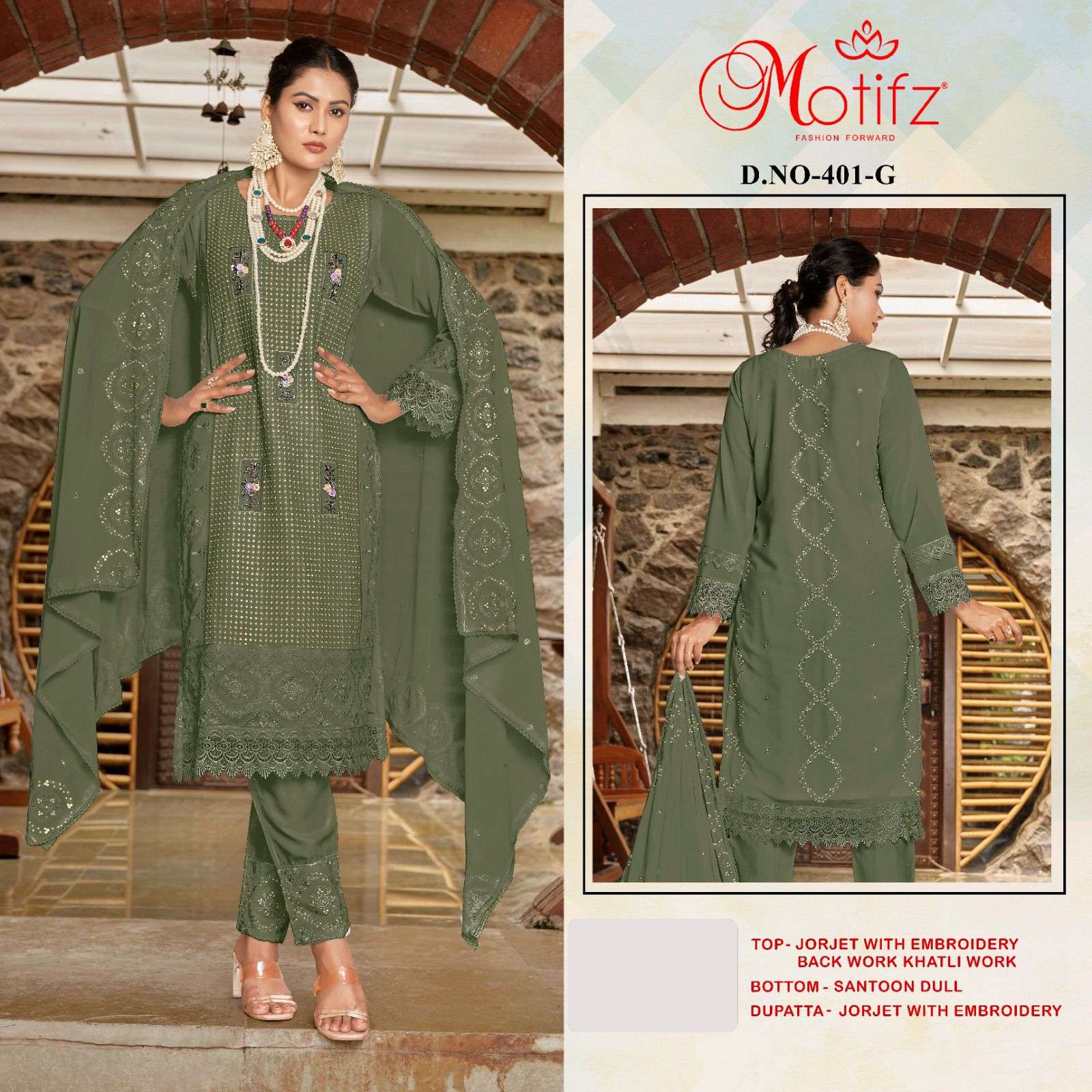 Motifz D -401 Georgette with embroidery khatli work Salwar Kameez Wholesale catalog