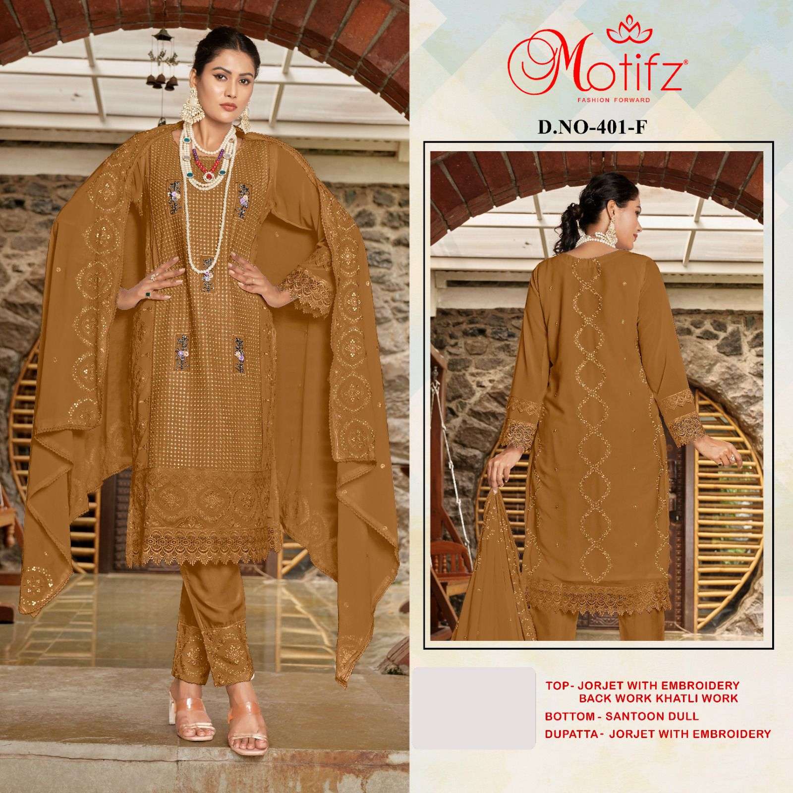 Motifz D -401 Georgette with embroidery khatli work Salwar Kameez Wholesale catalog