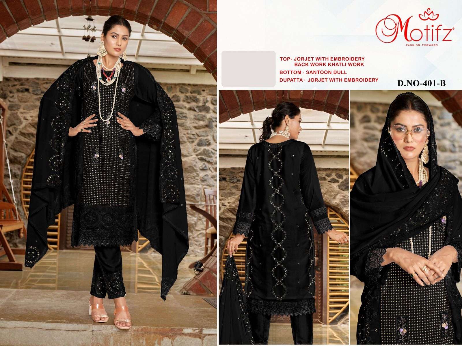 Motifz D -401 Georgette with embroidery Salwar Kameez Wholesale catalog