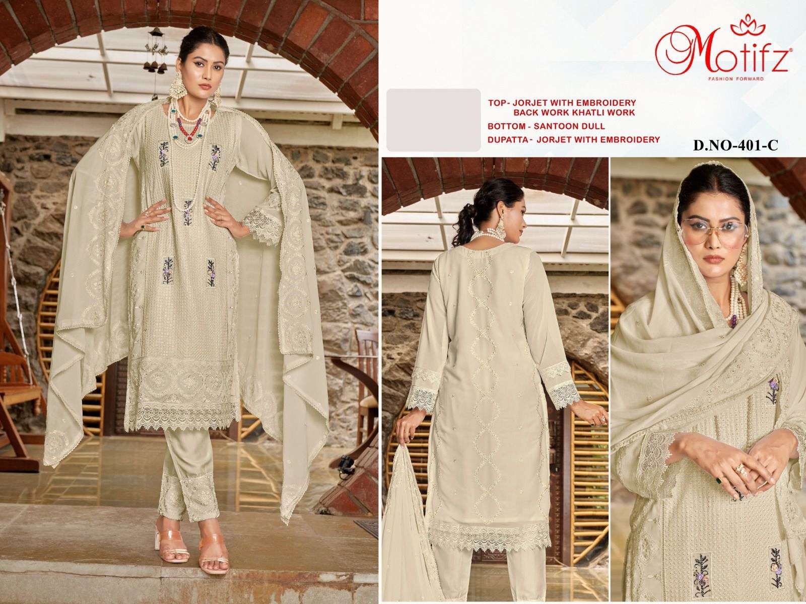 Motifz D -401 Georgette with embroidery Salwar Kameez Wholesale catalog