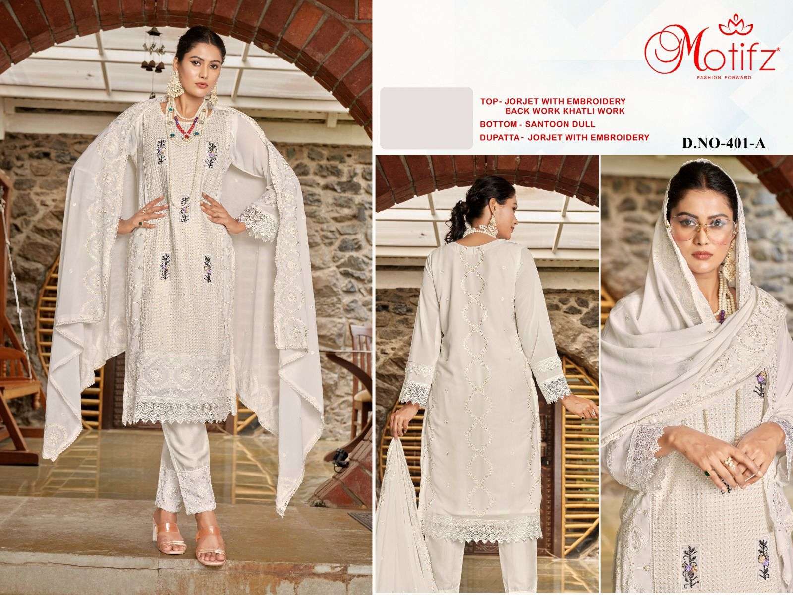 Motifz D -401 Georgette with embroidery Salwar Kameez Wholesale catalog