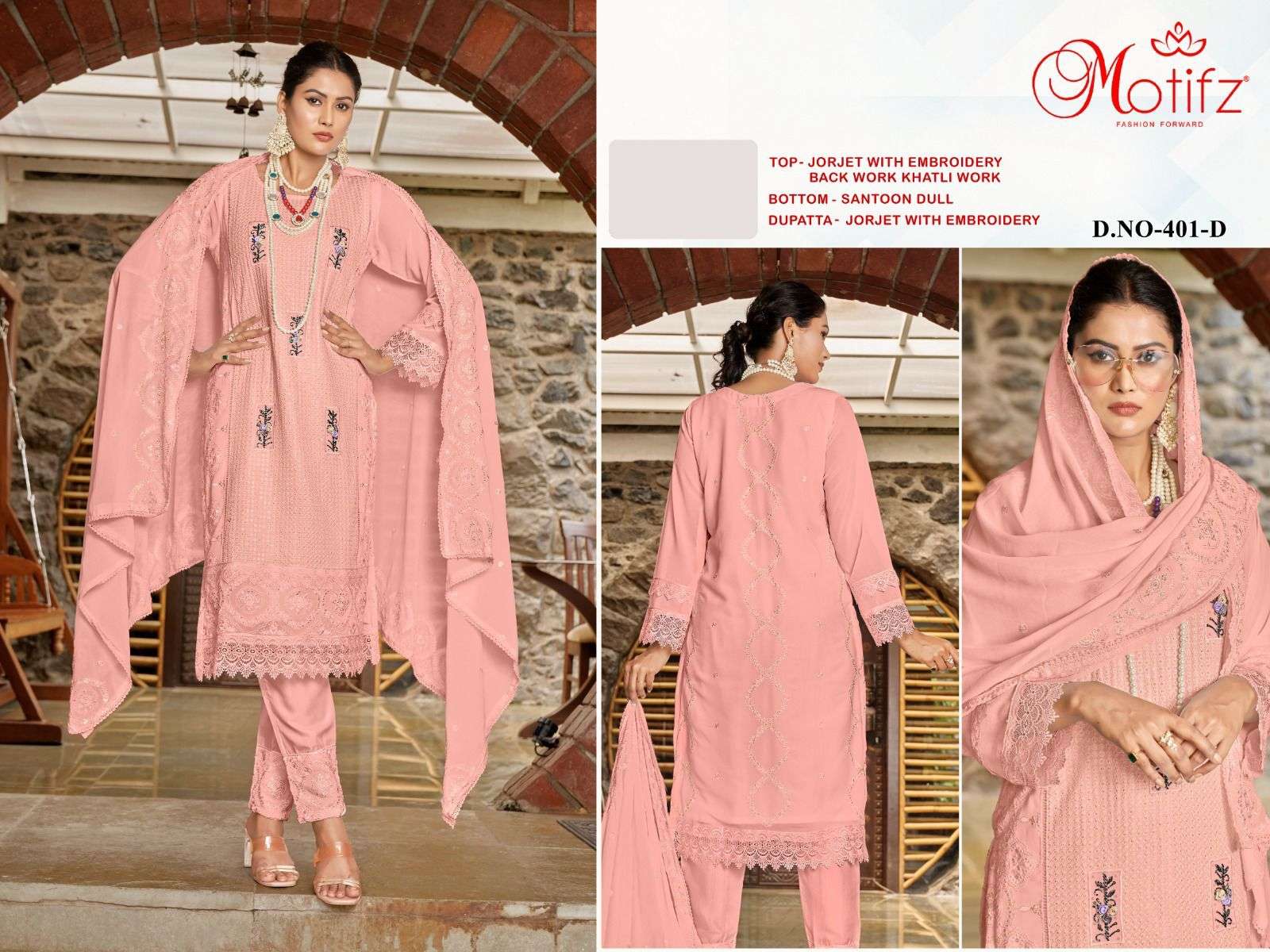 Motifz D -401 Georgette with embroidery Salwar Kameez Wholesale catalog