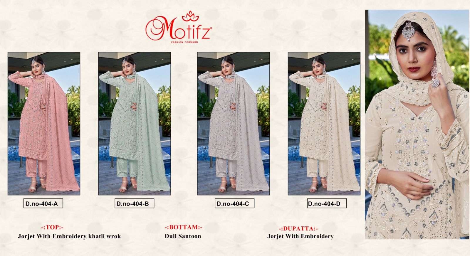 Motifz D -404 Georgette with embroidery Salwar Kameez Wholesale catalog