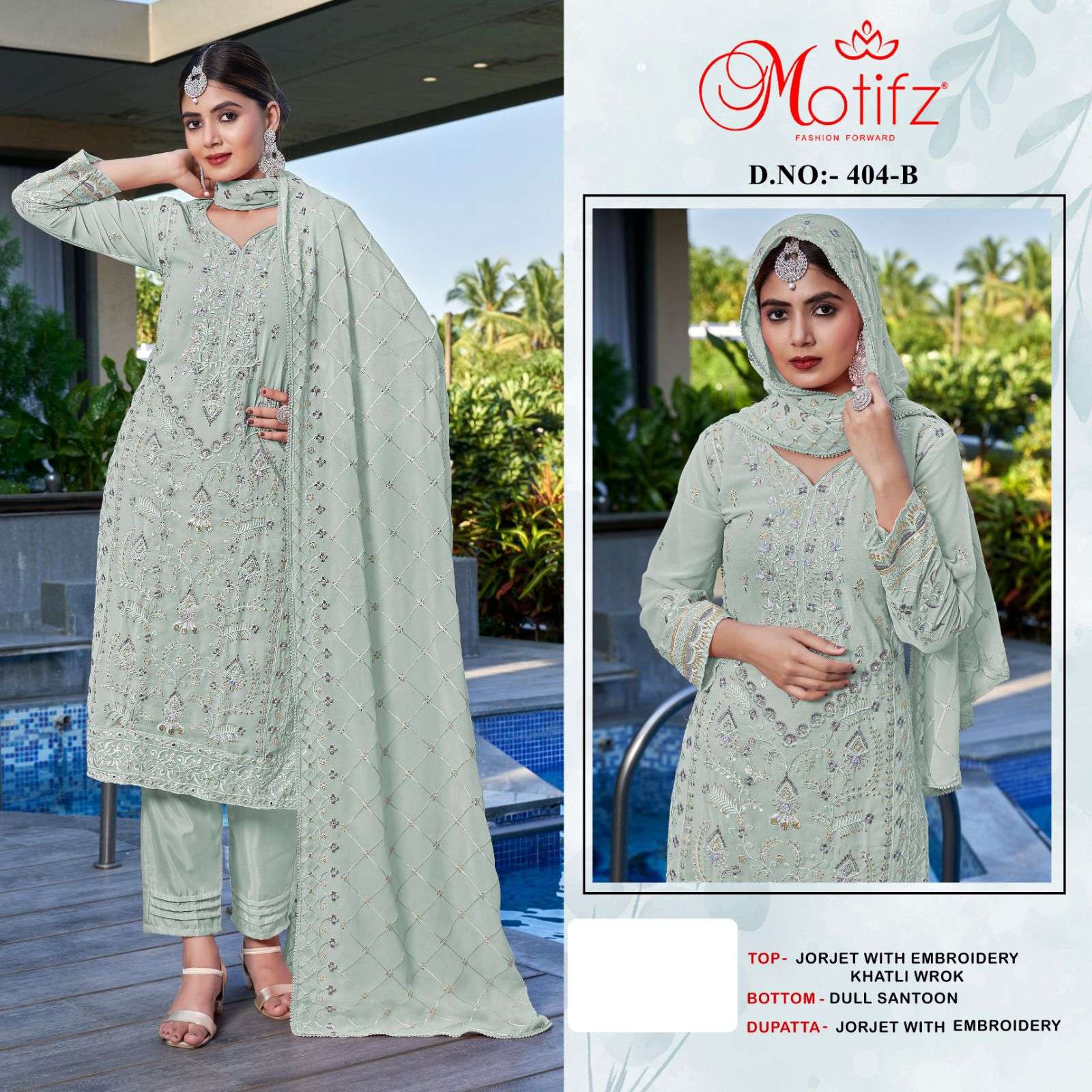 Motifz D -404 Georgette with embroidery Salwar Kameez Wholesale catalog