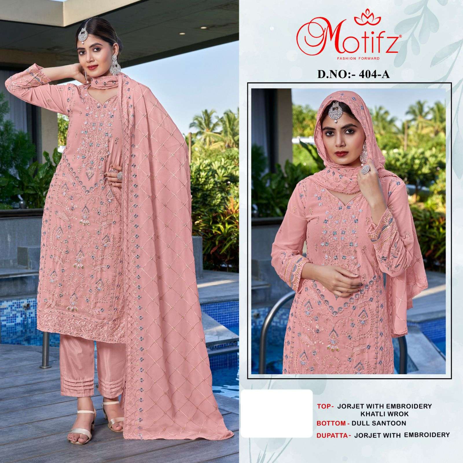 Motifz D -404 Georgette with embroidery Salwar Kameez Wholesale catalog