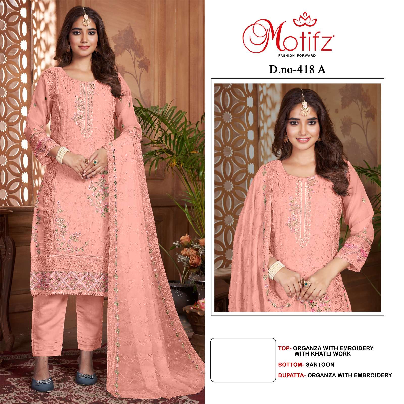 Motifz D -418 Soft Organza with Embroidery Salwar Kameez Wholesale catalog