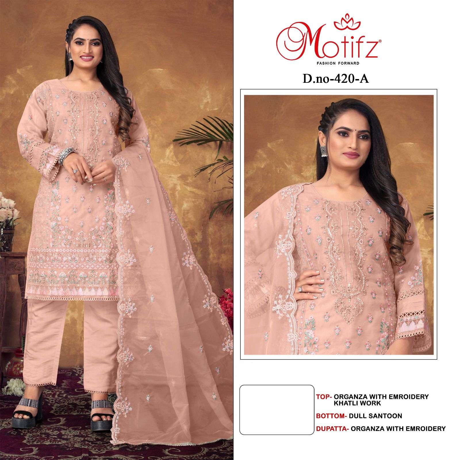 Motifz D -420 Organza with Embroidery khatli Salwar Kameez Wholesale catalog