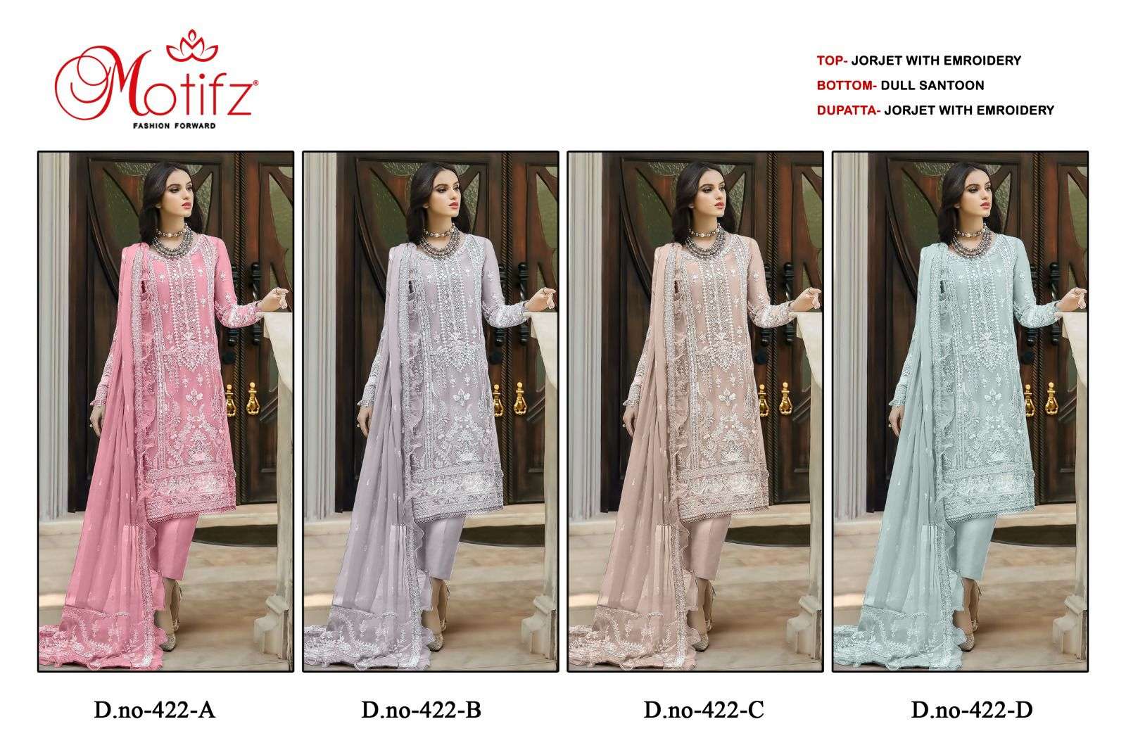 Motifz D -422 Georgette with embroidery  Salwar Kameez Wholesale catalog