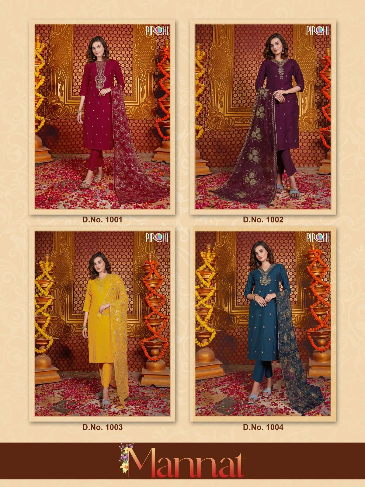 Pirohi Kurti Mannat Vol 1 Silk Kurti Bottom Dupatta Wholesale catalog