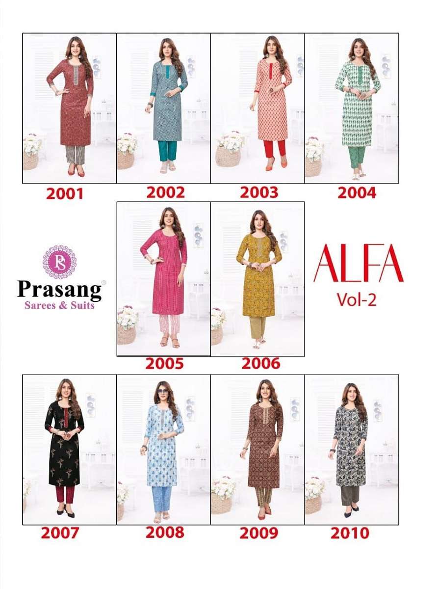 Prasang Alfia Vol 2 Casual Wear Cotton Kurti With Pant Wholesale catalog
