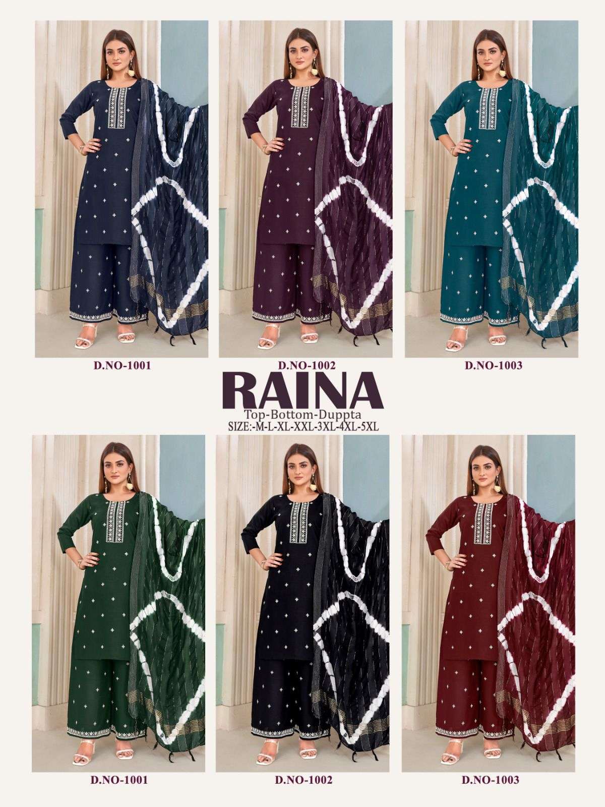 Raina 1001 Cotton Work Kurti Plazo With Dupatta Wholesale catalog