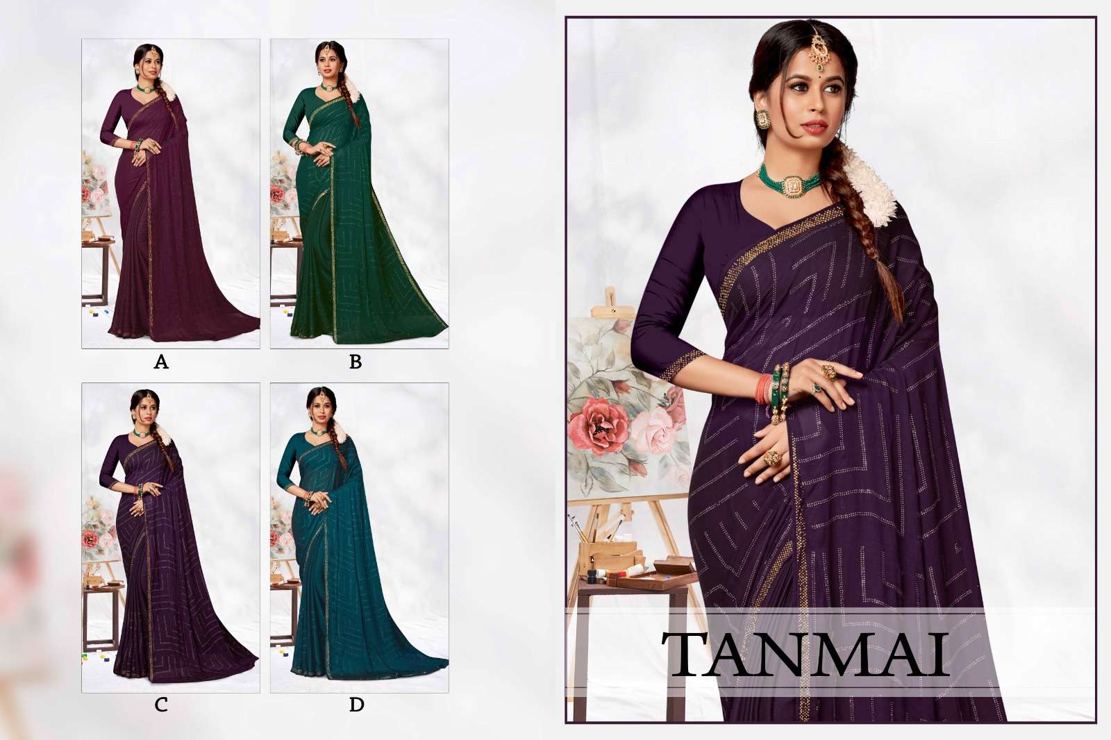 Ronisha Tanmai Siroski Designer Saree Wholesale catalog